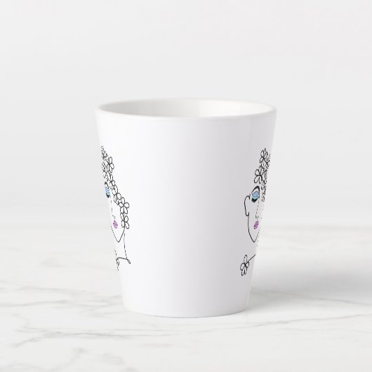 Woman With Flowers Line Art Latte Mok (Voorkant)