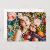 Woman with fruit and floral rose decor briefkaart (Voorkant / Achterkant)