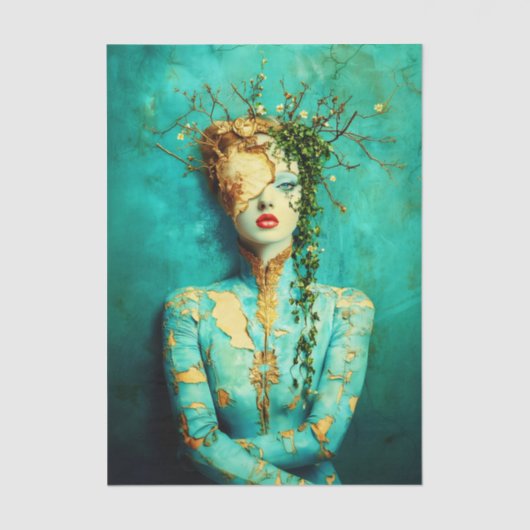 Woman with Gold Mask and Ivy Crown EN1L Decoupage Tissuepapier (Voorkant)