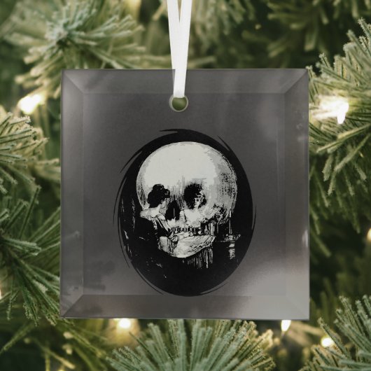 Woman With Halloween Cranium Reflection In Mirror Glas Ornament (Insitu)