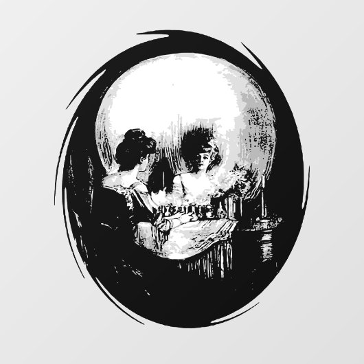 Woman With Halloween Cranium Reflection In Mirror Raamsticker (Vel)