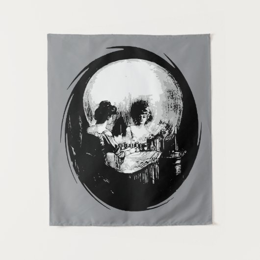 Woman With Halloween Cranium Reflection In Mirror Wandkleed (Voorkant)