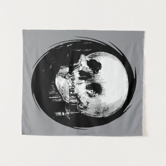 Woman With Halloween Cranium Reflection In Mirror Wandkleed (Voorkant (horizontaal))