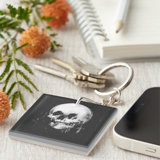 Woman with Halloween Skull Reflection In Mirror Sleutelhanger (Voorkant Rechts)