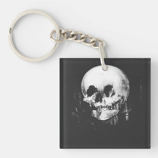 Woman with Halloween Skull Reflection In Mirror Sleutelhanger (voorkant)