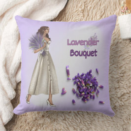Woman with Lavender Bouquet Throw Pillow Kussen