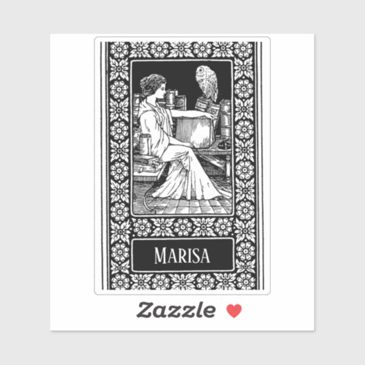  Woman with Owl, Books & Classical Library Sticker (Vel)