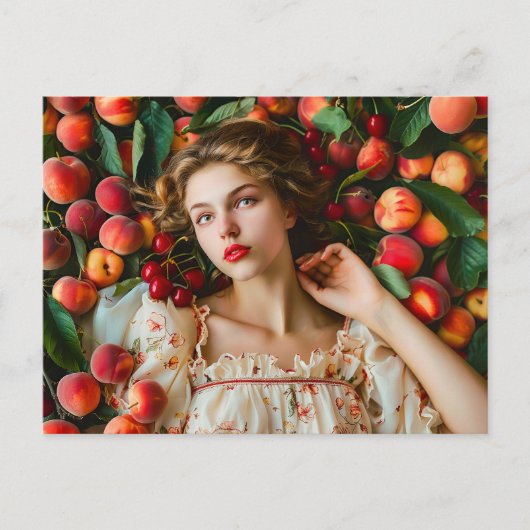 Woman with peaches and cherries briefkaart (Voorkant)