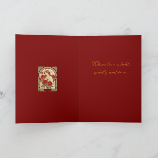 Woman With Roses Romantic Illustration Kaart (Binnen)