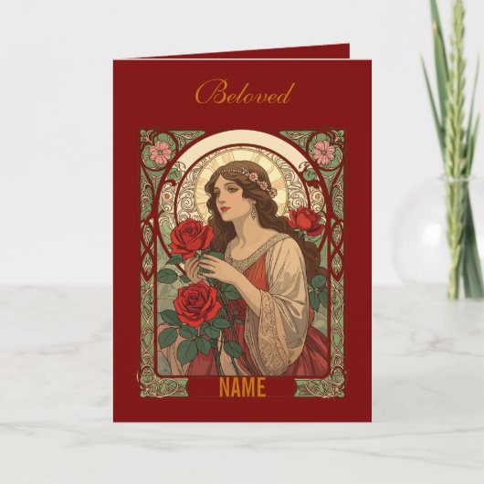 Woman With Roses Vintage Illustration Kaart (Voorkant)