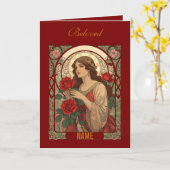 Woman With Roses Vintage Illustration Kaart (Gele Bloem)