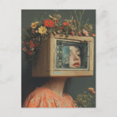 Woman with TV head and flowers surreal  Briefkaart (Voorkant)