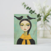 Woman with Two Black Birds Briefkaart (Staand voorkant)