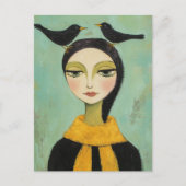 Woman with Two Black Birds Briefkaart (Voorkant)