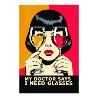 Woman with Wine Glasses and Text Foto Afdruk