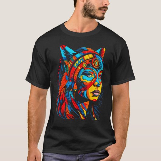Woman Wolf Head Native American Creative T-shirt (Voorkant)