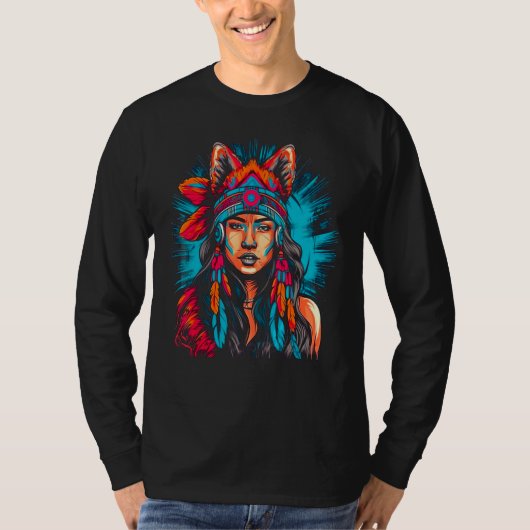Woman Wolf Head Native American Intuitive T-shirt (Voorkant)