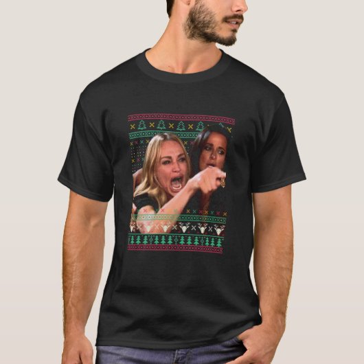Woman Yelling At A Cat Ugly Christmas Sweater Meme T-shirt (Voorkant)