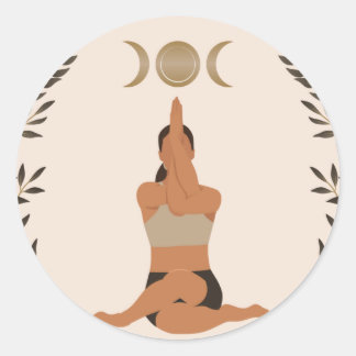 Woman yoga pose eagle arms spirituele maan ronde sticker