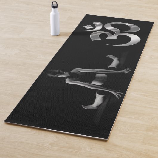 Woman Yoga position Om Black Minimalist Yoga Mat (In situ)