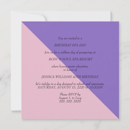 Womans Birthday Spa Day Kaart (Achterkant)