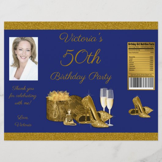 Womans Blue Gold Birthday Chip Bag Wrapper Flyer (Voorkant)