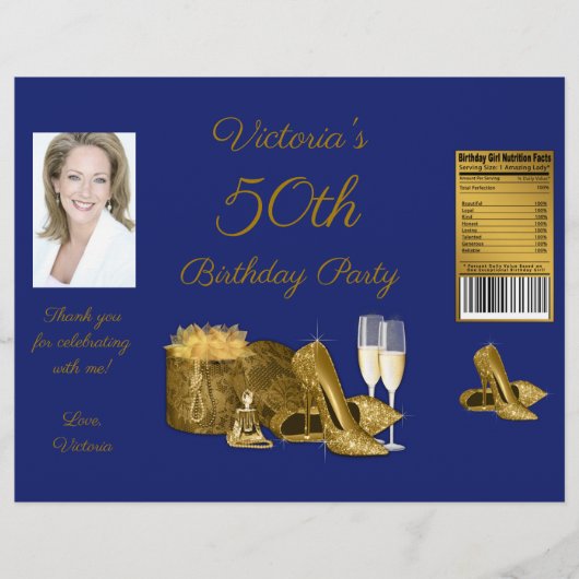 Womans Blue Gold Birthday Chip Bag Wrappers Flyer (Voorkant)