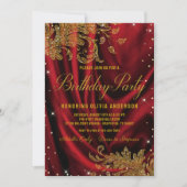 Womans Burgundy Gold Birthday Party Invitation Kaart (Voorkant)