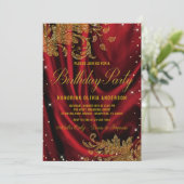 Womans Burgundy Gold Birthday Party Invitation Kaart (Staand voorkant)