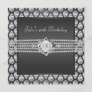 Womans Elegant Diamond Birthday Party Invitation Kaart