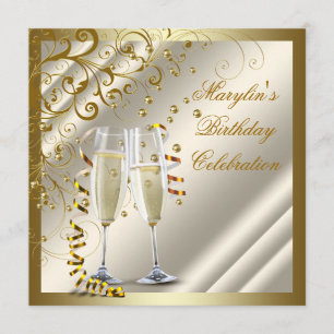 Womans Elegant Ivory Gold Birthday Kaart