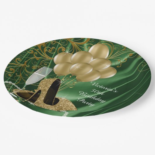 Womans Emerald Gold Birthday Party Paper Borden Papieren Bordje (Gekanteld)