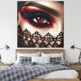 Woman's eye with a striking red iris canvas afdruk