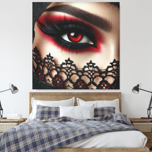 Woman's eye with a striking red iris canvas afdruk (Insitu (Slaapkamer))