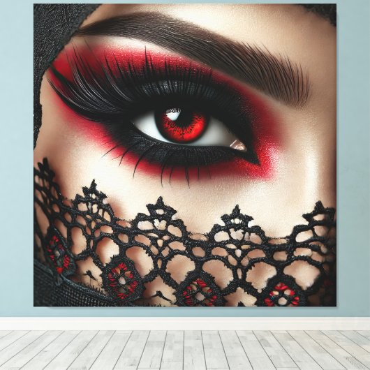 Woman's eye with a striking red iris canvas afdruk (Insitu (Houten vloer))