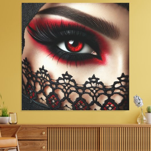 Woman's eye with a striking red iris canvas afdruk (Insitu (Woonkamer))