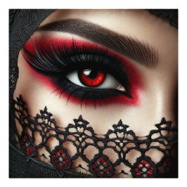 Woman's eye with a striking red iris foto afdruk