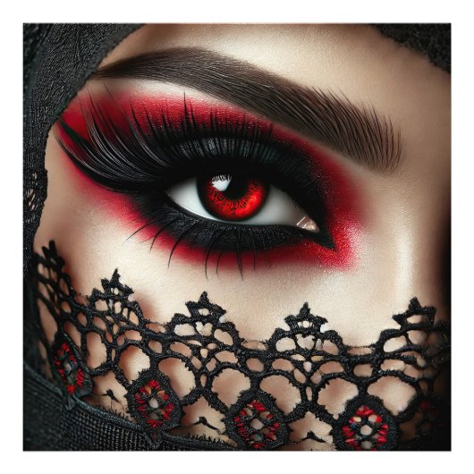 Woman's eye with a striking red iris foto afdruk (Voorkant)