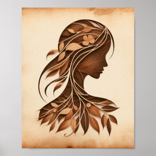 Womans Face Leaves natuur Paper Crafts Art Poster