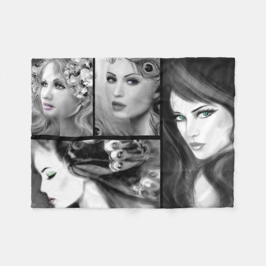 Womans fantasie sprookjescollage fleece deken (Voorkant (Horizontaal))