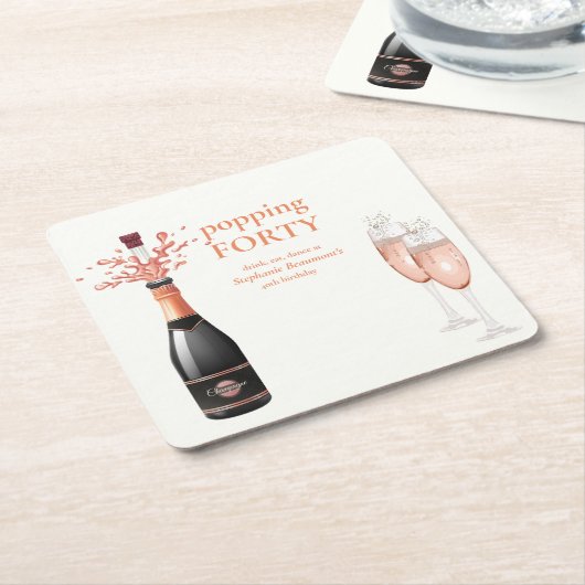 Woman's Funny Popping Champagne 40th Birthday Kartonnen Onderzetters (Schuin)