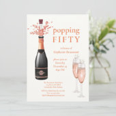 Woman's Funny Popping Champagne 50th Birthday Kaart (Staand voorkant)