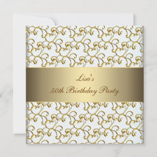 Womans Gold Swirls 50th Birthday Party Kaart