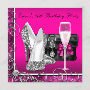 Womans Hot Pink Birthday Party Kaart