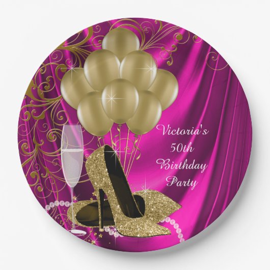 Womans Hot Pink Gold Birthday-Bord voor whitday-pa Papieren Bordje (Voorkant)