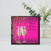 Womans Hot Pink Gold Birthday Party Kaart (Staand voorkant)
