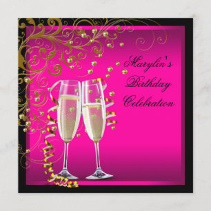 Womans Hot Pink Gold Birthday Party Kaart