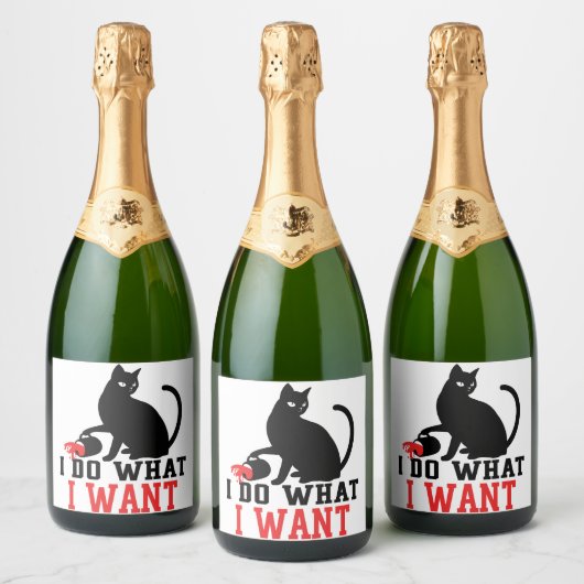 Woman's I Do What I Want Sassy Black Cat Coffee Sparkling Wijnetiket (Flessen)