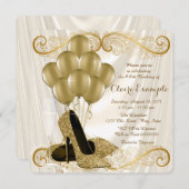 Womans Ivory and Gold Birthday Party Glamor Satin Kaart (Voorkant / Achterkant)