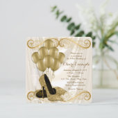 Womans Ivory and Gold Birthday Party Glamor Satin Kaart (Staand voorkant)